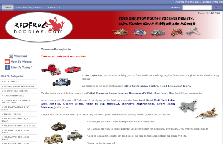 See REDFROGHOBBIES.com website